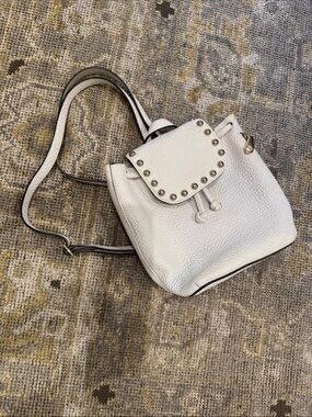 Rebecca Minkoff White Pebbled Leather Stud Drawstring Backpack